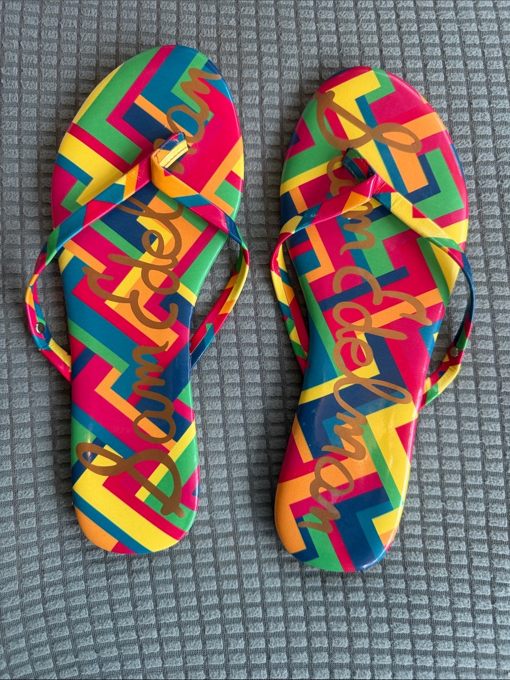 Multicolor Geometric Flip Flop Sandals